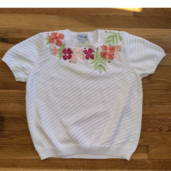 Alfred Dunner Women's Textured White Sweater Sequins & Appliqué Flowers Small - Picture 1 of 12